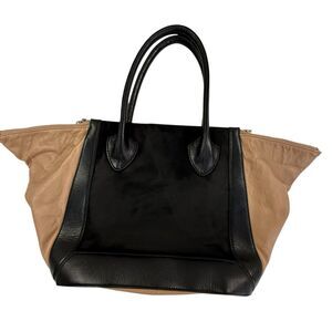 Pour La Victoire Madison Black Tan Leather Suede Shoulder Bag Purse Handbag